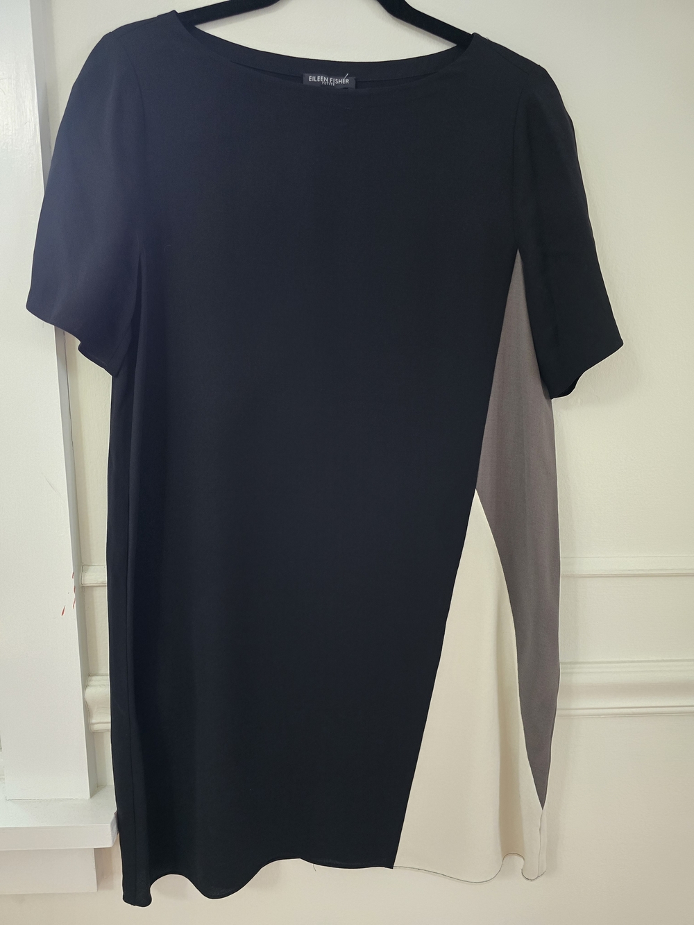 Eileen Fisher Colorblock Shift Dress - Black, Gray & Cream